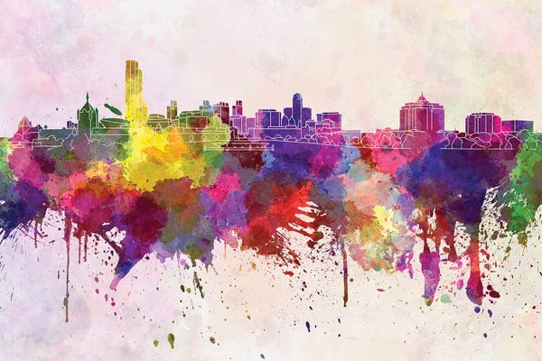 Albany: Albany Skyline In Watercolor Background by Paul Rommer