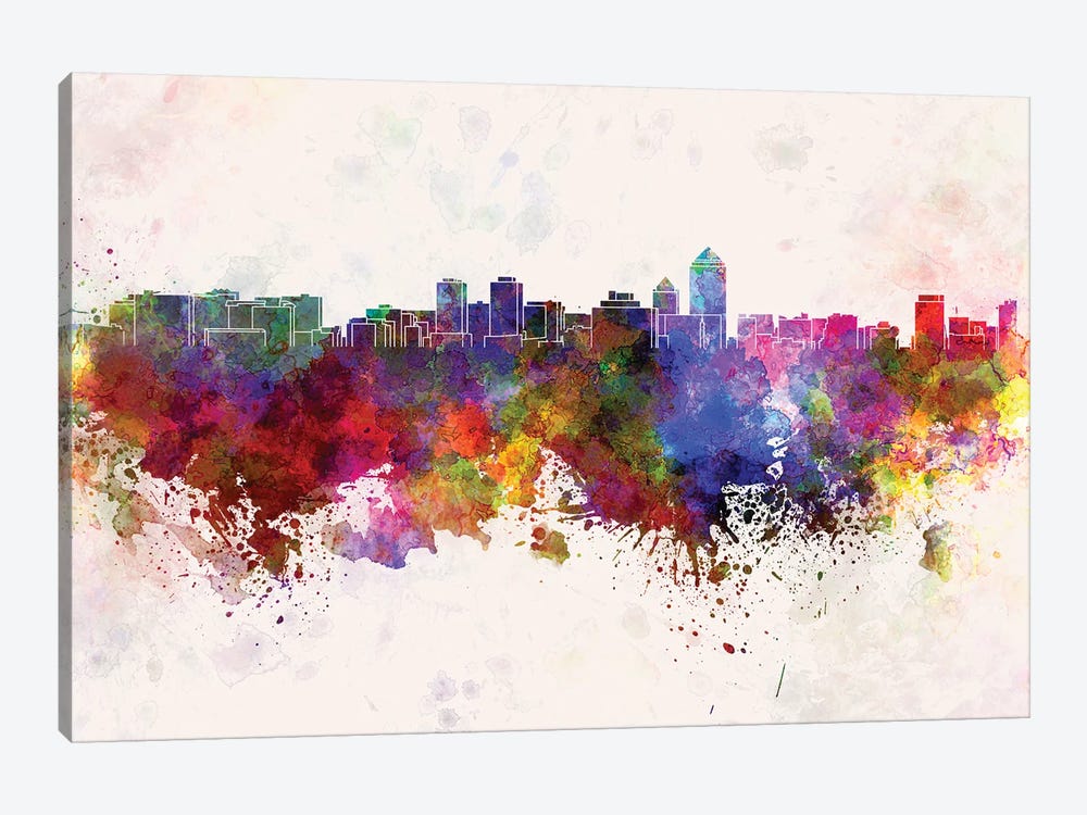 Albuquerque Skyline In Watercolor Background by Paul Rommer 1-piece Canvas Art Print