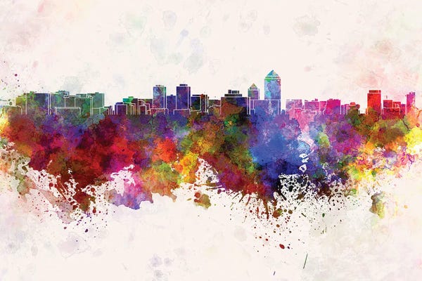 Albuquerque: Albuquerque Skyline In Watercolor Background by Paul Rommer