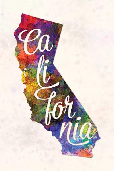 California US State In Watercolor Text Cut Out by Paul Rommer framed wall art