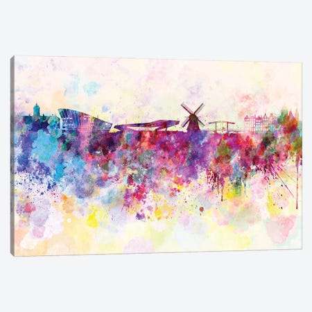 Amsterdam Skyline In Watercolor Background Canvas Print #PUR1273} by Paul Rommer Canvas Art Print
