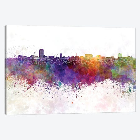Ann Arbor Skyline In Watercolor Background Canvas Print #PUR1279} by Paul Rommer Canvas Art Print