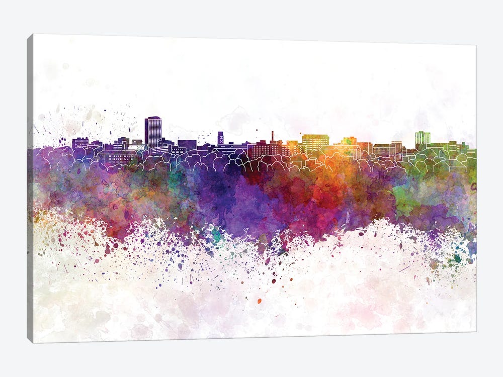 Ann Arbor Skyline In Watercolor Background by Paul Rommer 1-piece Canvas Print