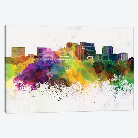 Arlington Skyline In Watercolor Background Canvas Print #PUR1283} by Paul Rommer Canvas Wall Art