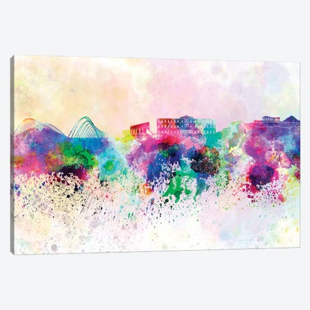 Athens Skyline In Watercolor Background Canvas Print #PUR1286} by Paul Rommer Art Print