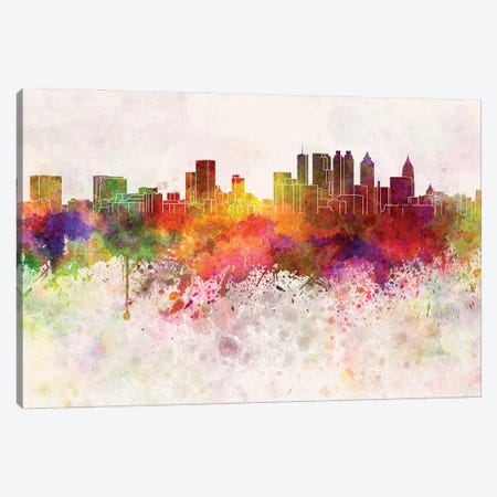 Atlanta Skyline In Watercolor Background Canvas Print #PUR1288} by Paul Rommer Canvas Artwork