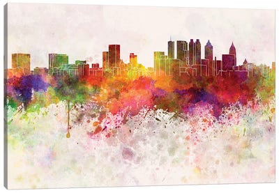 Atlanta Skyline In Watercolor Background Canvas Art Print - Atlanta Skylines