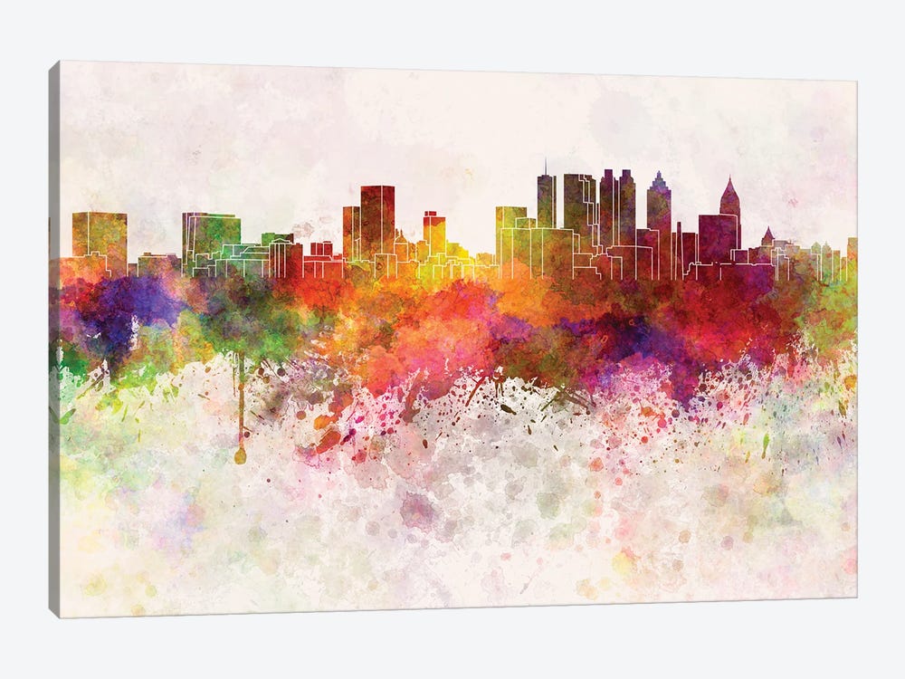 Atlanta Skyline In Watercolor Background by Paul Rommer 1-piece Canvas Print