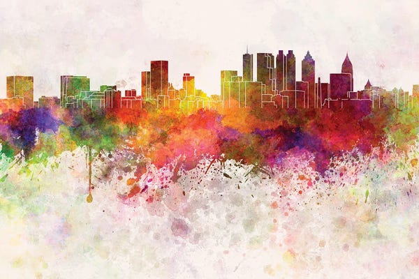 Atlanta Skyline In Watercolor Background