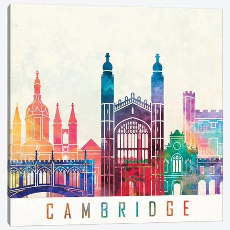 Cambridge Landmarks Watercolor Poster Canvas Print #PUR128} by Paul Rommer Canvas Print