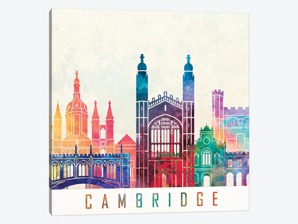 Cambridge Landmarks Watercolor Poster by Paul Rommer 1-piece Canvas Art