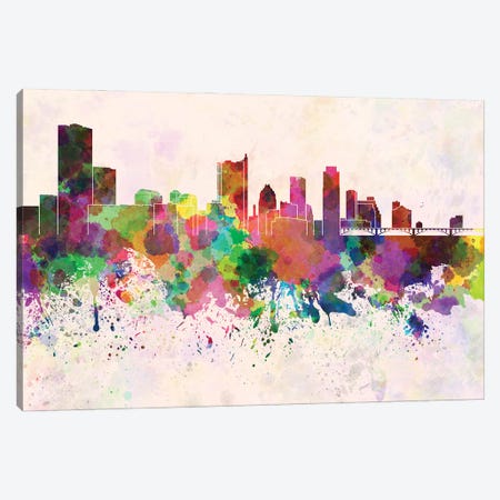 Austin Skyline In Watercolor Background Canvas Print #PUR1291} by Paul Rommer Canvas Print