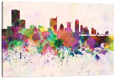 Austin Skyline In Watercolor Background Canvas Art Print - Austin Skylines