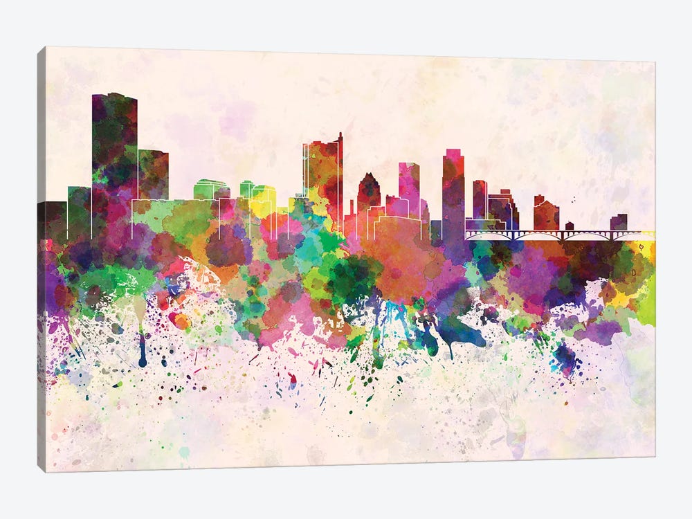 Austin Skyline In Watercolor Background by Paul Rommer 1-piece Canvas Art Print