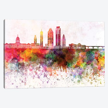 Austin Skyline In Watercolor Background II Canvas Print #PUR1292} by Paul Rommer Canvas Print