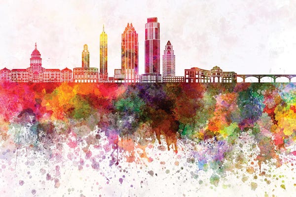 Austin Skyline II In Watercolor Background