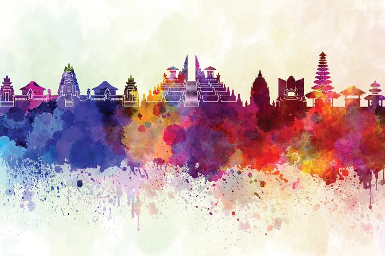 Bali Skyline In Watercolor Background