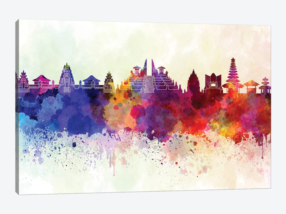 Bali Skyline In Watercolor Background by Paul Rommer 1-piece Canvas Art