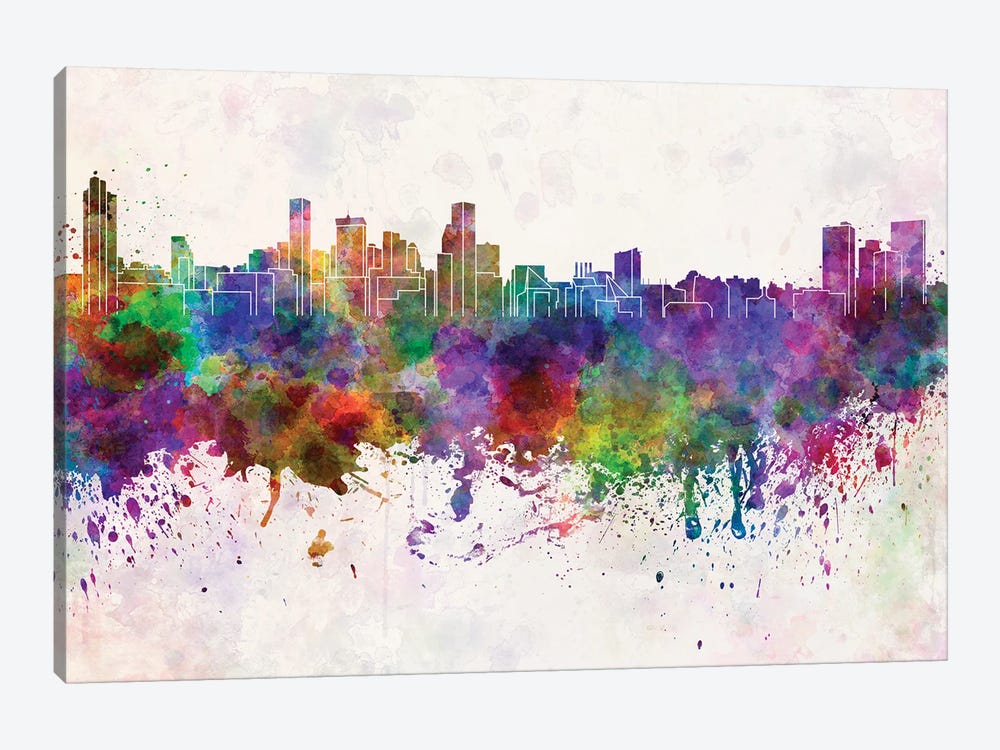 Baltimore Skyline In Watercolor Background by Paul Rommer 1-piece Canvas Art Print