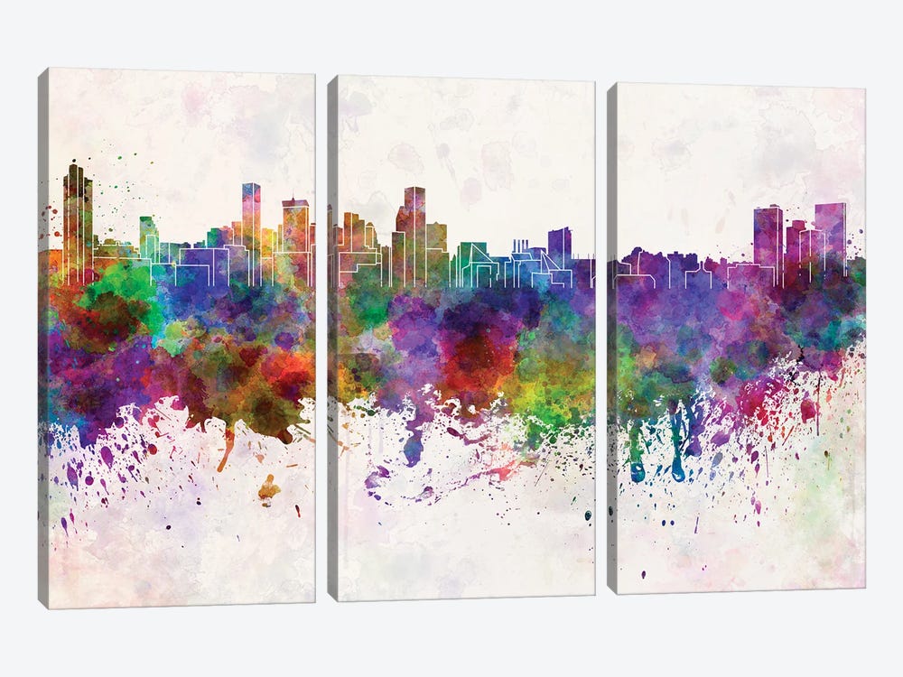 Baltimore Skyline In Watercolor Background by Paul Rommer 3-piece Canvas Print