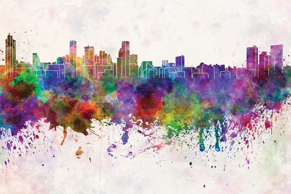 Maryland: Baltimore Skyline In Watercolor Background by Paul Rommer