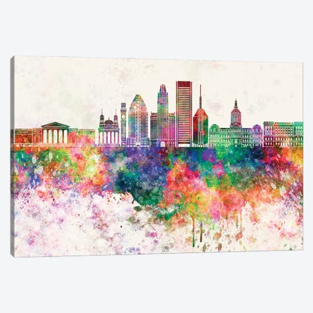 Baltimore V2 Skyline In Watercolor Background Canvas Print #PUR1296} by Paul Rommer Canvas Wall Art