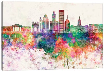 Baltimore V2 Skyline In Watercolor Background Canvas Art Print - Baltimore Art