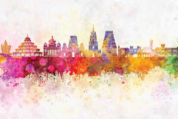 Bangalore Skyline In Watercolor Background