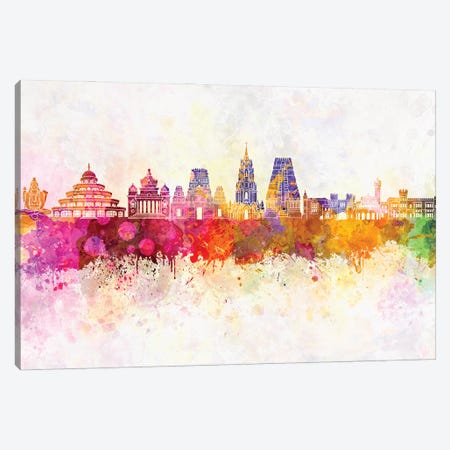 Bangalore Skyline In Watercolor Background Canvas Print #PUR1297} by Paul Rommer Canvas Art