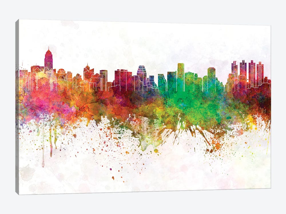 Bangkok Skyline In Watercolor Background by Paul Rommer 1-piece Canvas Wall Art