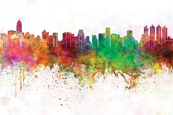 Thailand: Bangkok Skyline In Watercolor Background by Paul Rommer