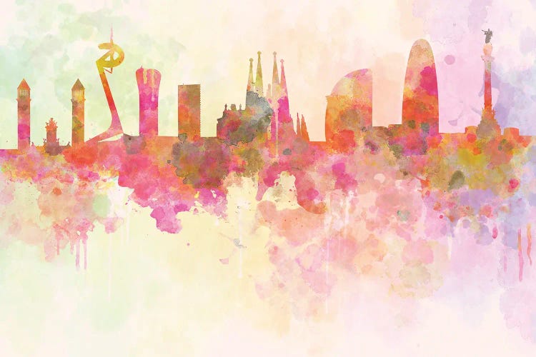 Barcelona Skyline In Watercolour Background