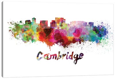 Cambridge Ma Skyline In Watercolor Canvas Art Print
