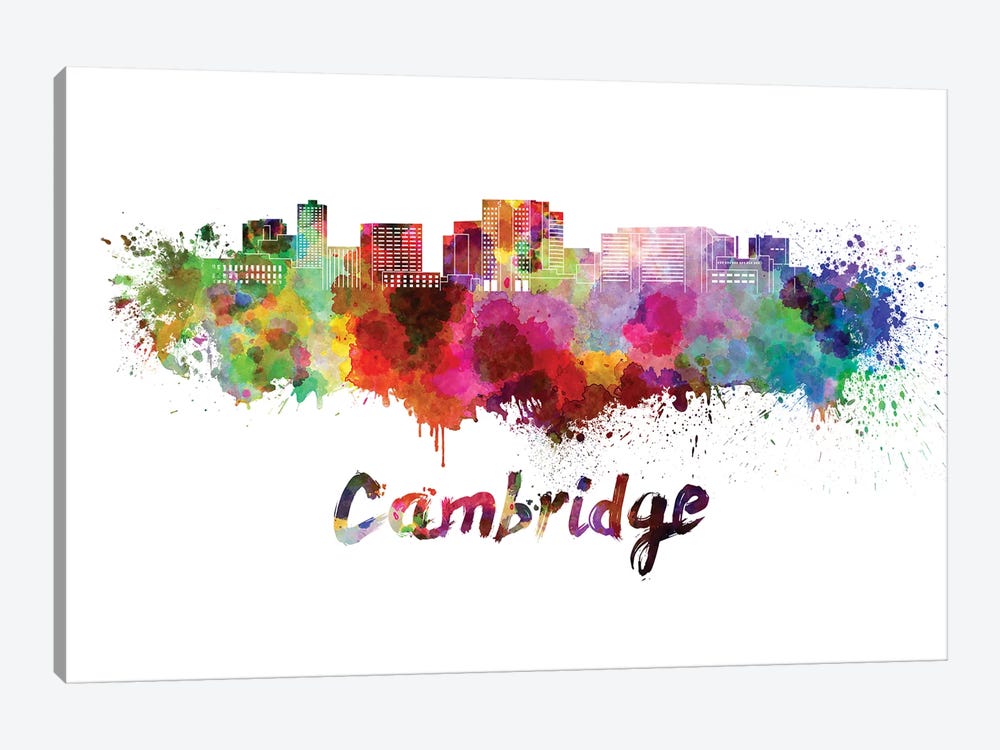 Cambridge Ma Skyline In Watercolor by Paul Rommer 1-piece Canvas Print