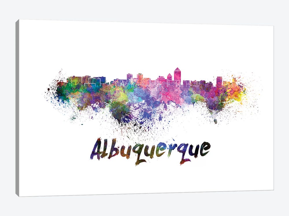 Albuquerque Skyline In Watercolor by Paul Rommer 1-piece Canvas Art Print