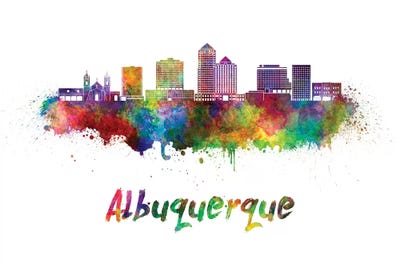 Albuquerque Skyline In Watercolor II by Paul Rommer canvas print