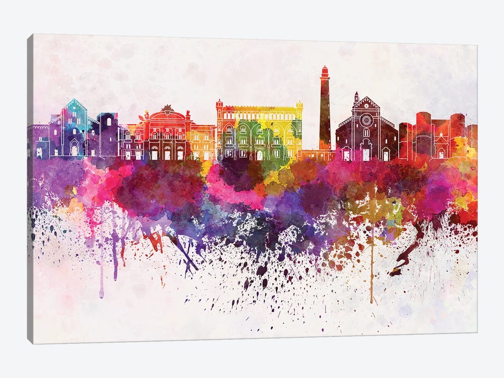 Bari Skyline In Watercolor Background by Paul Rommer 1-piece Canvas Wall Art