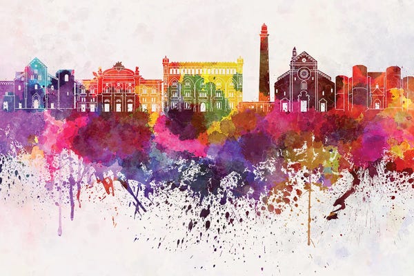 Apulia: Bari Skyline In Watercolor Background by Paul Rommer