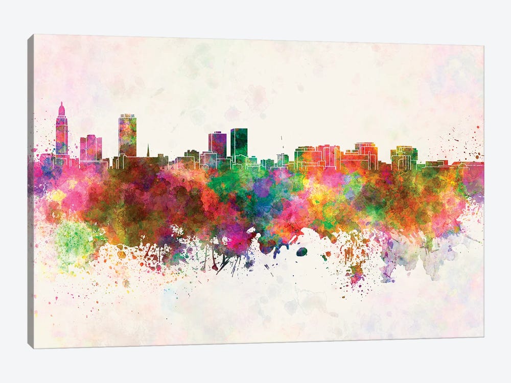 Baton Rouge Skyline In Watercolor Background by Paul Rommer 1-piece Canvas Artwork