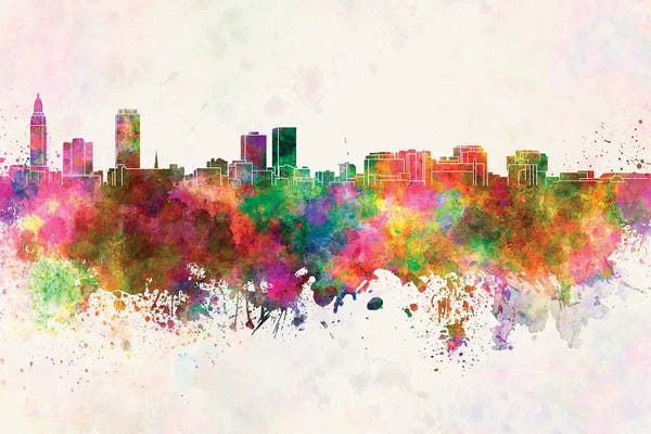 Baton Rouge: Baton Rouge Skyline In Watercolor Background by Paul Rommer