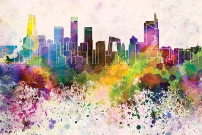 Beijing Skyline In Watercolor Background by Paul Rommer canvas print