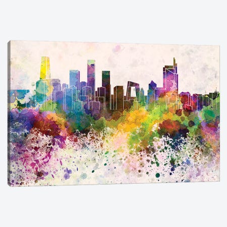 Beijing Skyline In Watercolor Background Canvas Print #PUR1303} by Paul Rommer Canvas Art Print