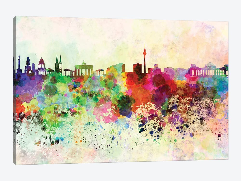 Berlin Skyline In Watercolor Background by Paul Rommer 1-piece Art Print