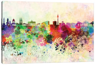 Berlin Skyline In Watercolor Background Canvas Art Print - Berlin Art