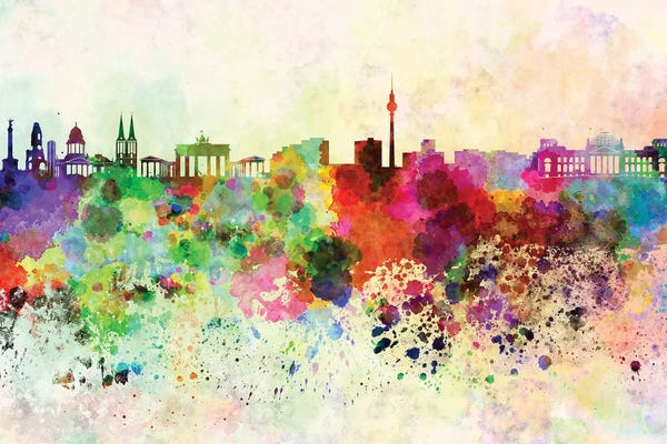 Berlin: Berlin Skyline In Watercolor Background by Paul Rommer