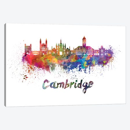 Cambridge Skyline In Watercolor Canvas Print #PUR130} by Paul Rommer Canvas Wall Art