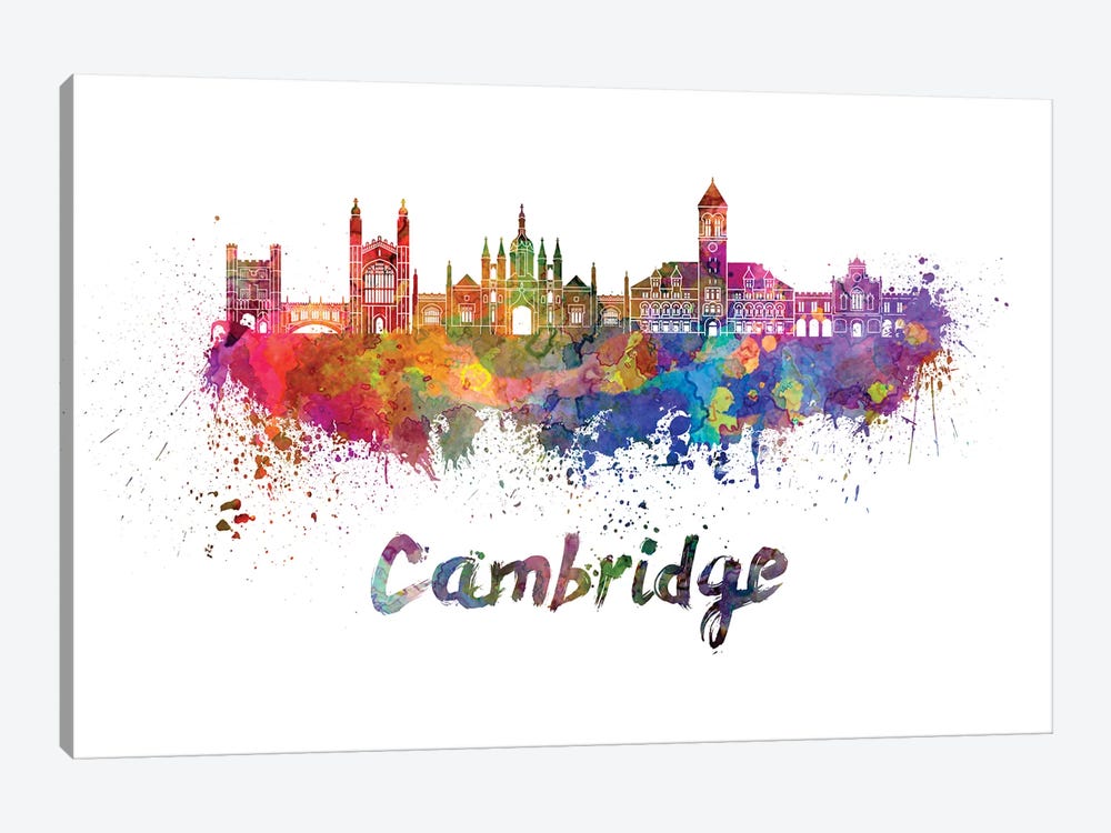 Cambridge Skyline In Watercolor by Paul Rommer 1-piece Canvas Art Print
