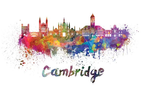 Cambridge: Cambridge Skyline In Watercolor by Paul Rommer