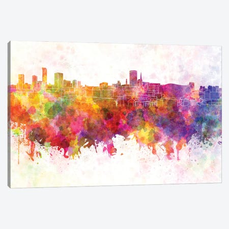 Birmingham Skyline In Watercolor Background Canvas Print #PUR1316} by Paul Rommer Canvas Art Print