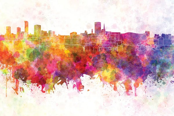 Birmingham: Birmingham Skyline In Watercolor Background by Paul Rommer